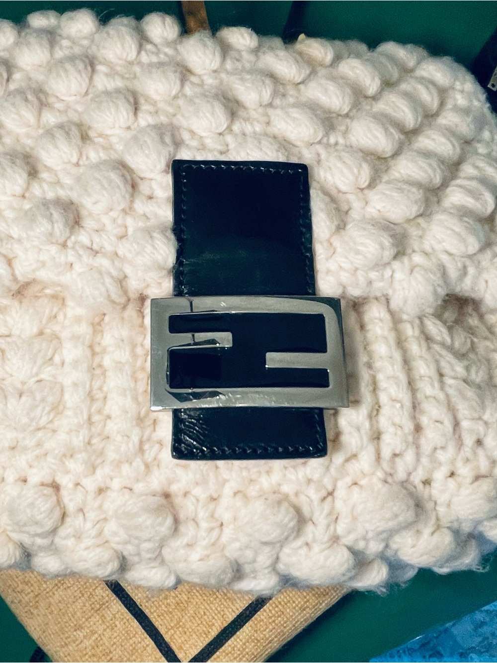 Fendi Vintage Ivory Popcorn Knit Mama Baguette - Picture 5 of 16